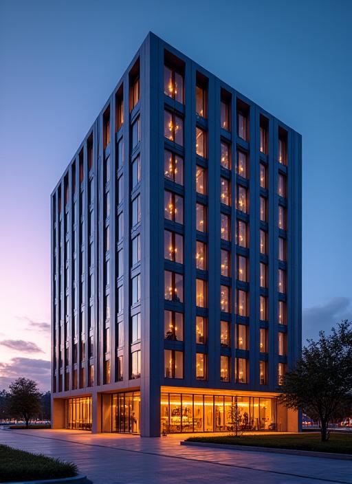 Moderní fasáda hotelu za soumraku